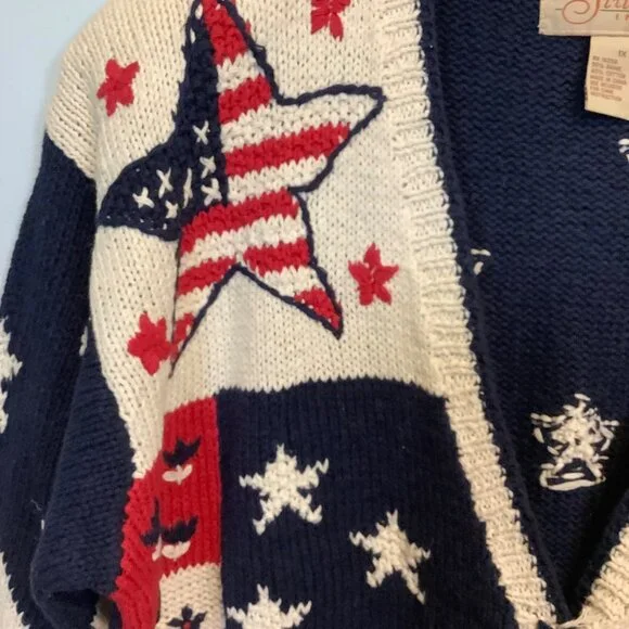 NWT Vintage Stitches in Time 90s Cardigan Women’s 1X Patriotic Granny Core USA - Picture 9 of 12